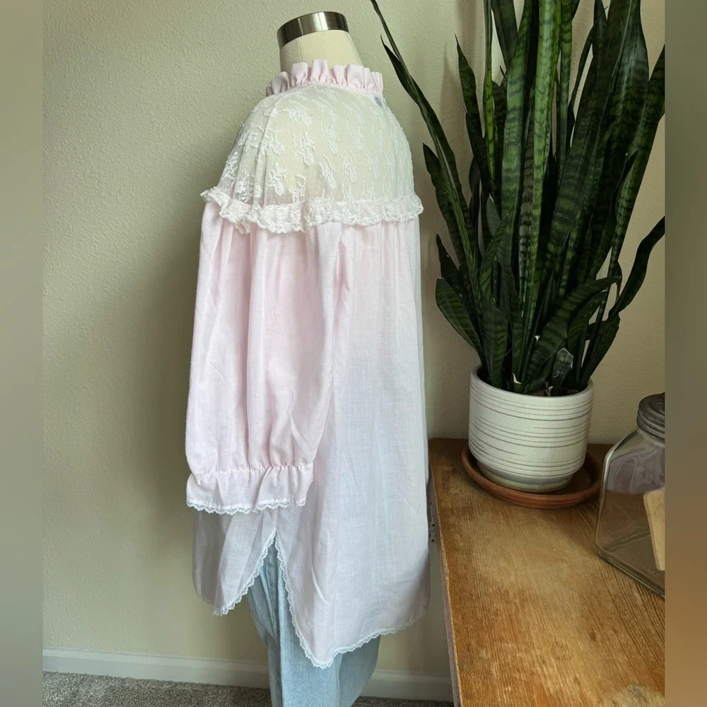 Vintage Floral Ruffle Blouse Romantic‎ Cottagecore Statement Top Praire Medium - Picture 7 of 11